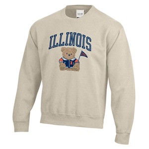 ILLINOIS TEDDY BEAR BIG COTTON CREWNECK SWEATSHIRT -  oatmealheather